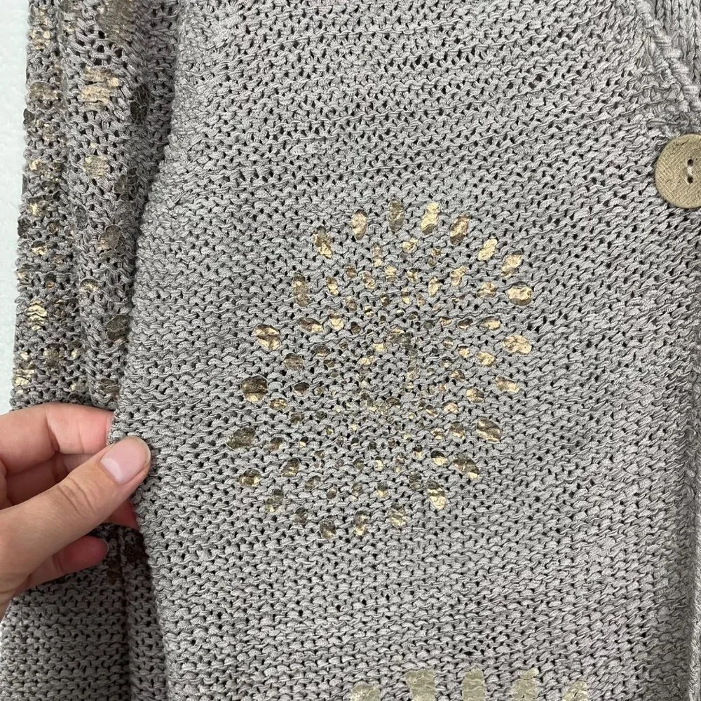Chico's Sz 2/ US Sz L Bronze Single Button Front Open Knit Cardigan‎ Sweater